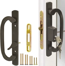 Patio Sliding Glass Door Handle Set with Mortise Lock 45° Keyway, Keyed Offset P