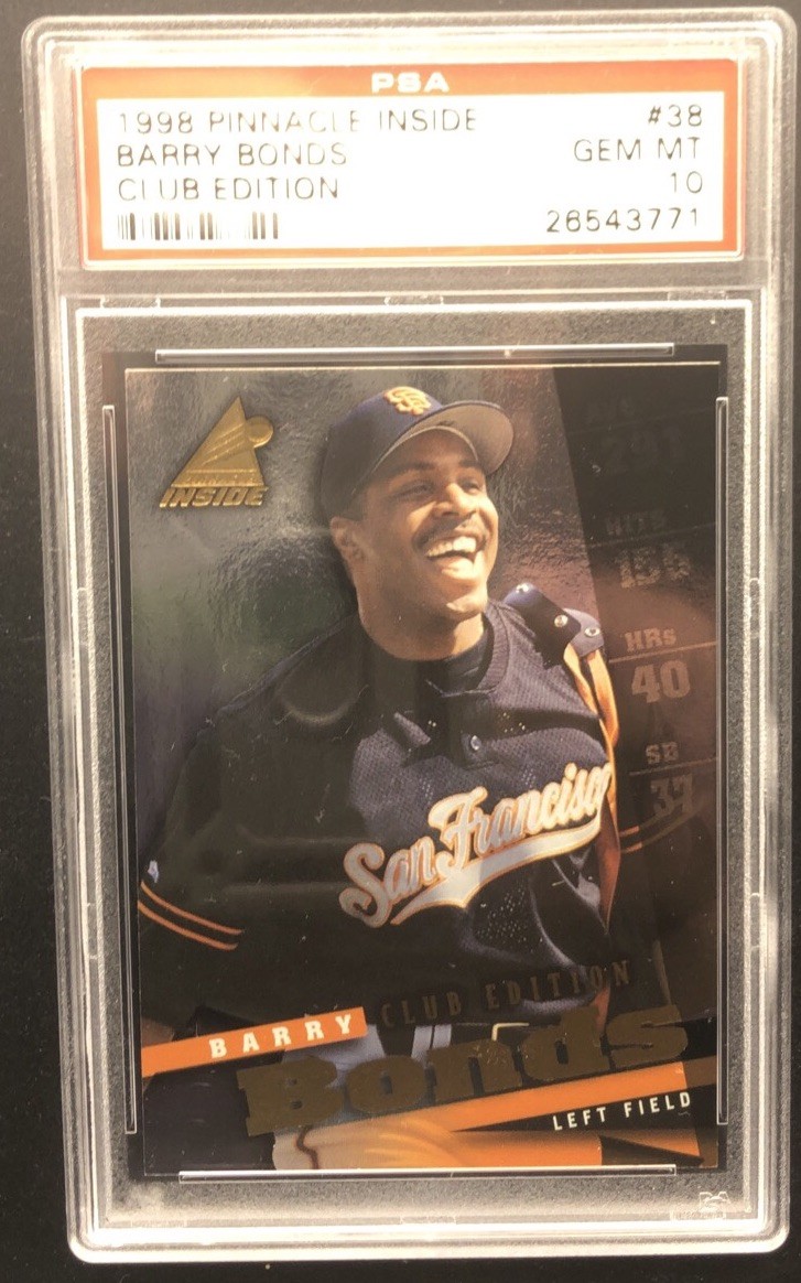 1998 PINNACLE CLUB EDITION FOIL PARALLEL #38 BARRY BONDS PSA 10 GEM MINT POP 2 view 1