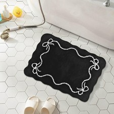 16x24 Inch Black Bow Bath Mat Cute Bathroom Rug Super Soft Absorbent Non Slip