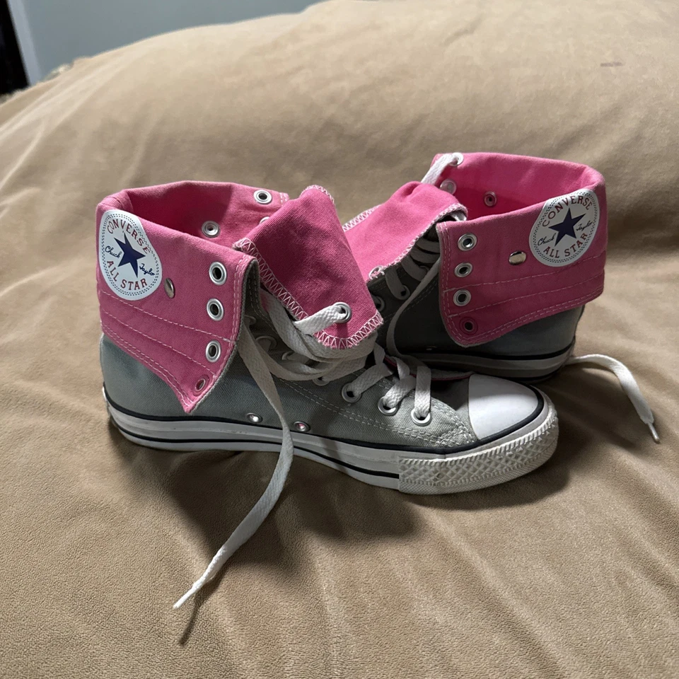 Converse All Star Chuck Taylor High Fold Down Gray & Pink Women’s size 8 Mens 6 - Image 2 of 4