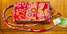 New Vera Bradley Women's Wallet with Strap Raspberry Fizz Paisley Flower Pink