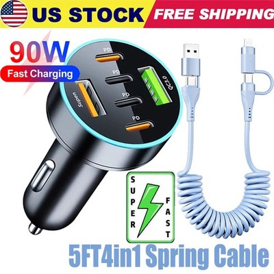 90W Fast Charging USB Type C Car Charger For iPhone 17 16 15 14 13 12 Pro Max