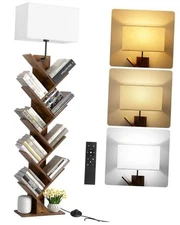 9 Tier Tree Bookshelf with Light, Remote & Timer, Modern Tall Rustic Brown