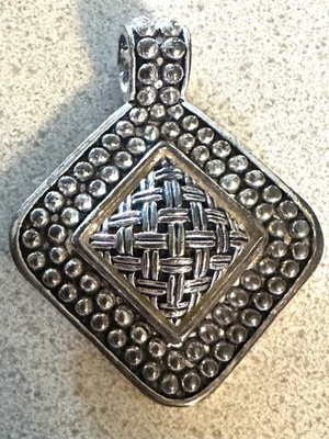 Vintage Silber Gold Punkte geflochten/gewebt Muster Diamantform Halskette Anhänger