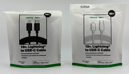 EZENA 10ft legacy Cable to USB C Lot of 2 Black White iPhone iPad Fast Charge