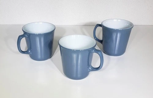 Vintage Corning Pyrex Coffee Cup Mug Blue Milk Glass Lot Of 3 Cups Mugs 3.5" EUC
