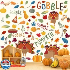 Fullhawl 6 Sheet Thanksgiving Day Stickers Colorful Leaf Pumpkin Turkey Gobbl