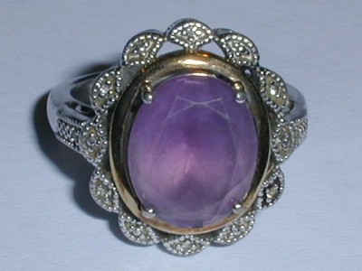 ALWAND VAHAN RING STERLINGSILBER 14 K GOLD AMETHYST MIT DIAMANT AKZENTEN - GRÖSSE 7!