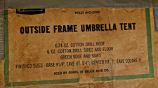 VINTAGE SEARS OUTSIDE FRAME UMBRELLA TENT 9" X 9" GREEN ORIGINAL BOX COMPLETE