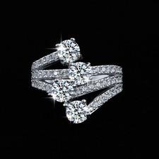 2Ct Round Cut Blue White Moissanite Wedding Promise Ring 925 Sterling Silver GRA