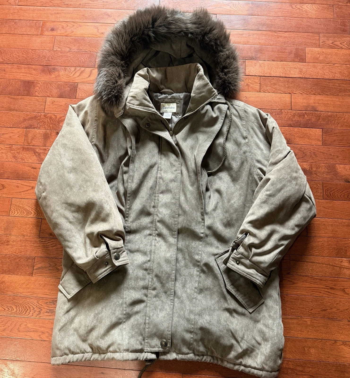 St. John's Bay Faux Suede Faux Fur Trim Hooded Parka Coat, Size 1X