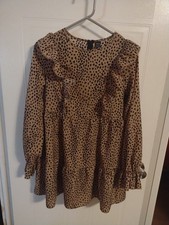 Shein Leopard Print Frenchie Short Ruffle Dress Size Med Read Description 