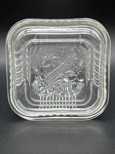 Federal Clear Glass Refrigerator Dish 4” Square Ribbed Bottom Vintage