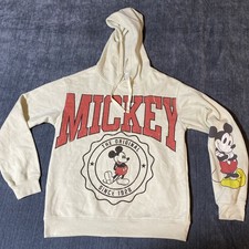 Disney Mickey Mouse Cream Fleece Graphic Print Hoodie Women s Size Medium
