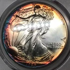 1989 Silver Eagle PCGS MS67 - *Rainbow Toning* - Blue/Purple/Red - 1¢ Auction