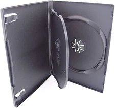 14mm Black 3 Disc CD & DVD Cases with Hinged Flip Tray and Outer Clear Sleeve