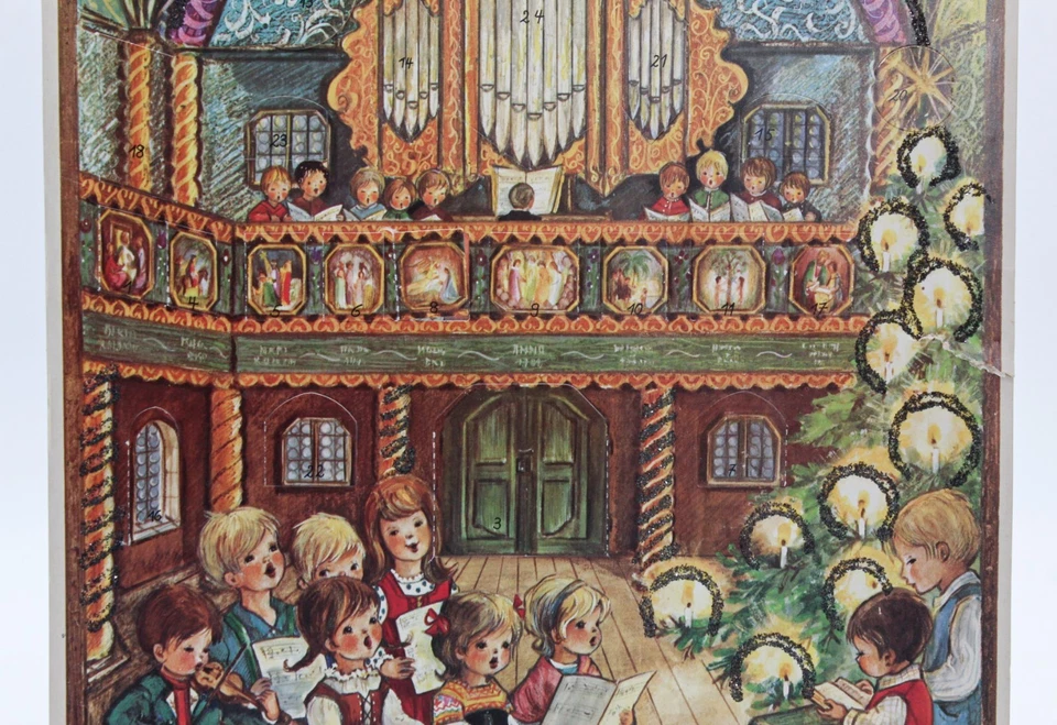 Vintage Germany Church Choir Rare Large Paper Christmas Advent Calendar - Image 2 of 4