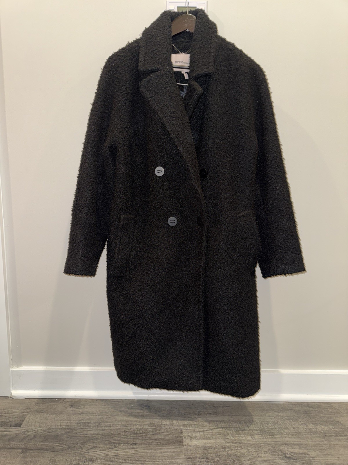 BCBGeneration Black Button Long Overcoat Collared… - image 1