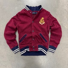Vintage Y2K Polo Ralph Lauren Varsity Baseball Jacket Red Snap Button Crown Logo