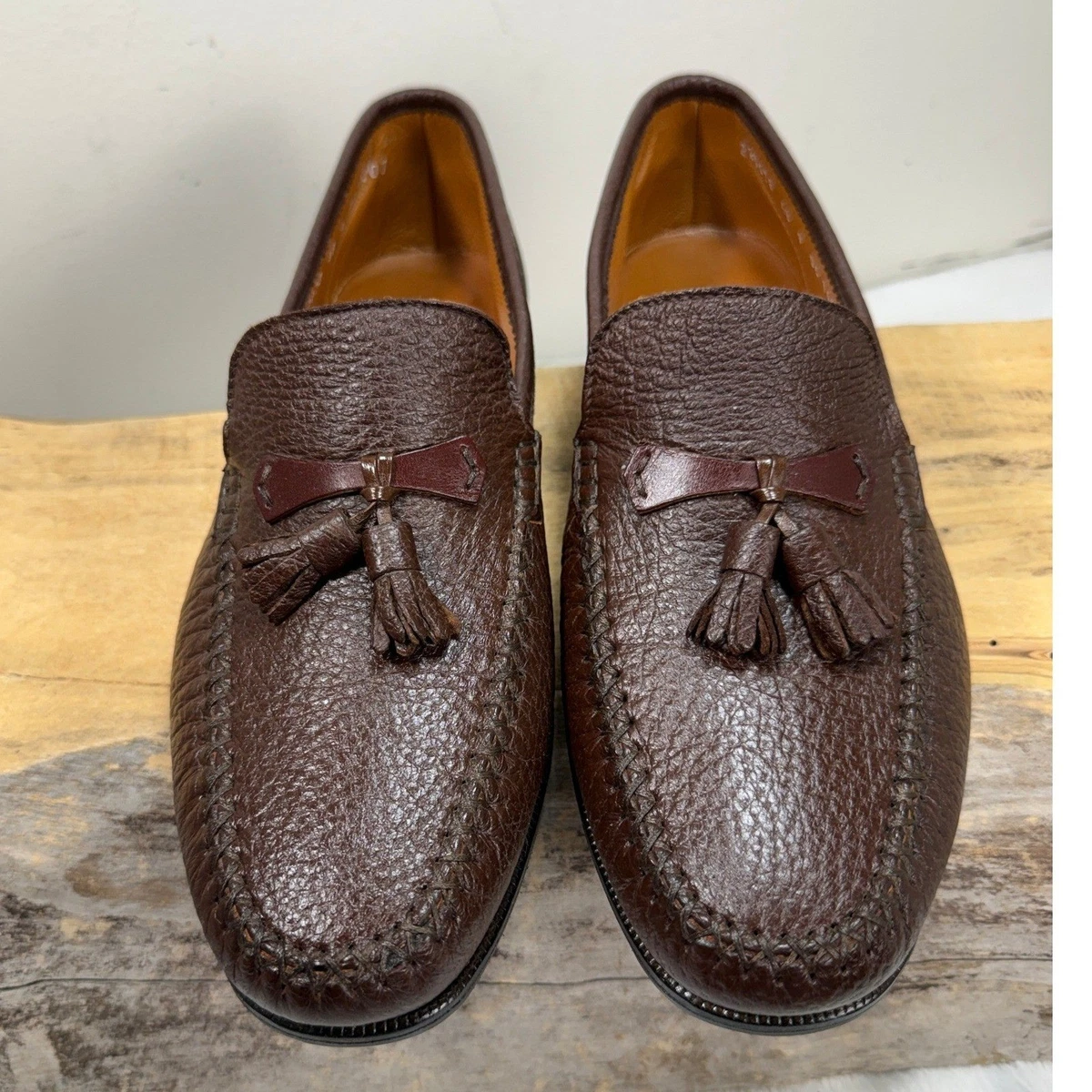 Moreschi Mens 9 US Dk Brown Pebbled Leather Timeless Tassel Loafers Made Italy Moreschi Calfskin Men main image 3