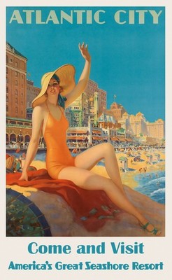 Atlantic City Vintage Travel Poster Beach Resort Coastal Art 24x36