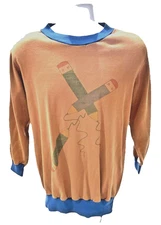 Vintage 70s/Early 80s Pencil Graphic Sweatshirt • Brown w/ Blue Trim Medium