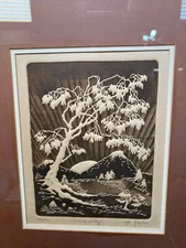 VTG Al Kaufman Framed Art Entaglio Etching "Sunrise Valley" Signed #158/400