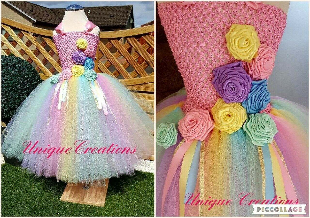 PASTEL ENCHANTED ROSE TUTU DRESS AGE 1,2,3,4,5,6,7,8,9,10,11,12