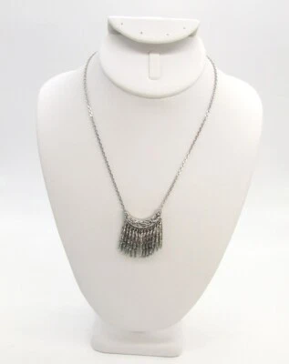 17" Lia Sophia Antiqued Silver Tone Feather Dangle Pendant Chain Choker Necklace - Image 1 of 4