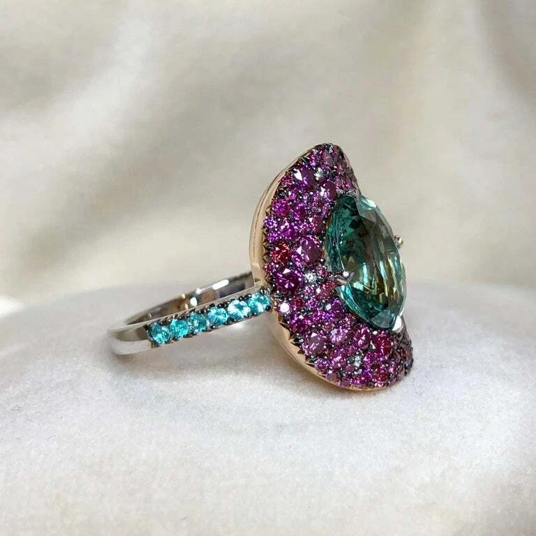 Lagoon Tourmalin, Paraïba Tourmaline and Purple Amethyst 6.50TCW Amazing Ring - Image 3 of 4