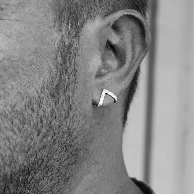 V Shaped Men Stud Earrings Gift Acrylic Jewelry Trendy Stainless Steel Metal