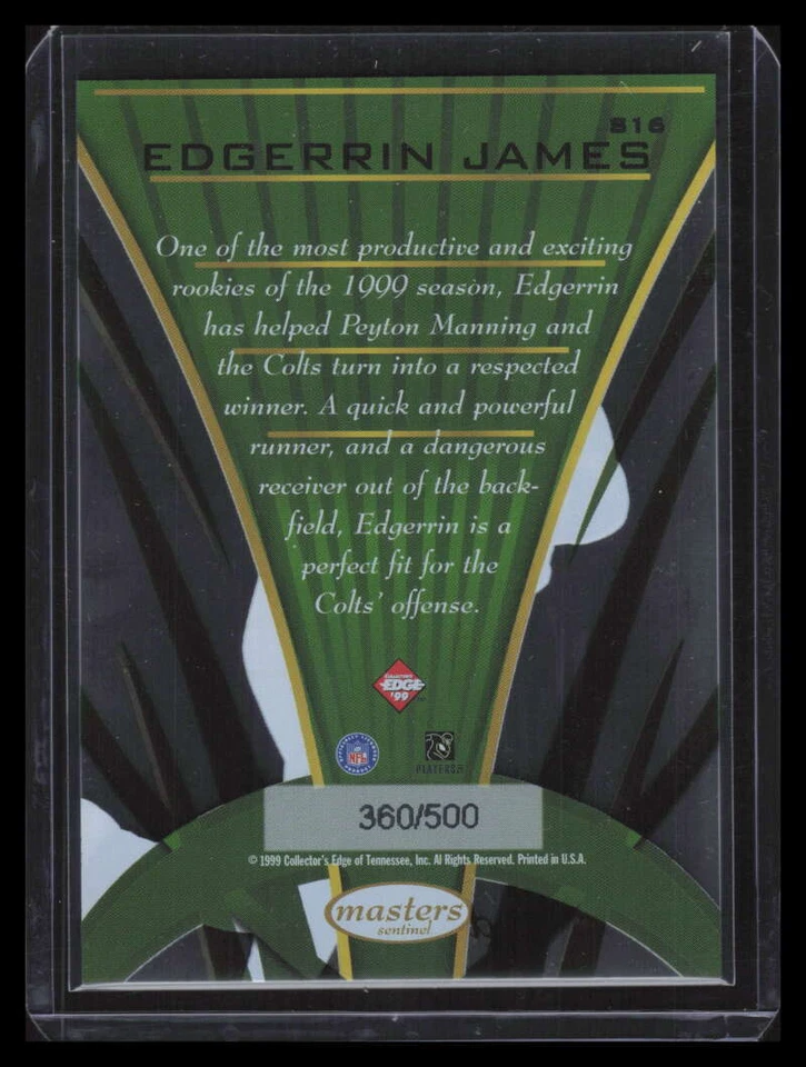 1999 Collector's Edge Masters Sentinels s16 Edgerrin James Rookie 360/500 - Image 2 of 2