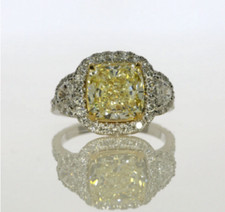 5.25CT Fancy Yellow Cushion Cut Citrine Round Cut Cubic Zirconia Engagement Ring