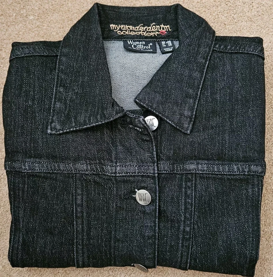 Women With Control Fitted Crop Denim Jacket, Black, Size UK XS - Image 3 of 4