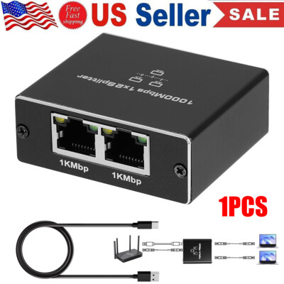 1 to 2 Out Network Splitter With USB Power Cable 1000Mbps RJ45 Ethernet Splitter