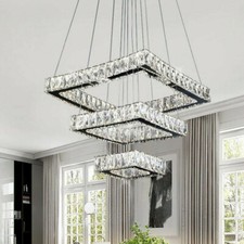 Lampadario led 3 quadrati in cristallo 100w moderno lampada sospesa tripla luce
