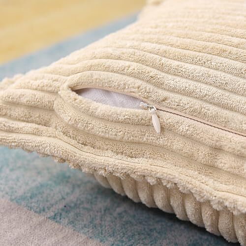 Beige Corduroy Decorative Pillow Covers 12 X 20 Inch Set of 2 Super Soft Boho - Picture 5 of 6