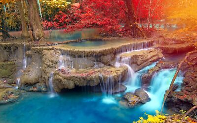 Landscape waterfall nature trees thailand fall colorful Custom Gaming Mat Desk