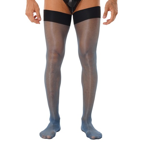 Men's Ultra Thin Thigh High Silk Stockings Glossy Stretchy Sheer Hold Up Socks - Picture 66 of 77