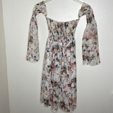 Floral Off-Shoulder Smocked Midi Dress With Sheer Sleeves Size M