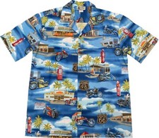 Cruzin Route 66 Men Hawaiian Shirt Blue Short Sleeve Summer Beach Size S - 5XL