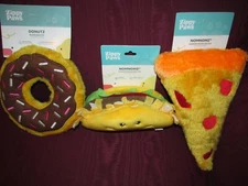 Lot of 3 ZIPPY PAWS PLUSH SQUEAKY DOG CHEW TOYS PIZZA TACO & DONUTZ DONUT