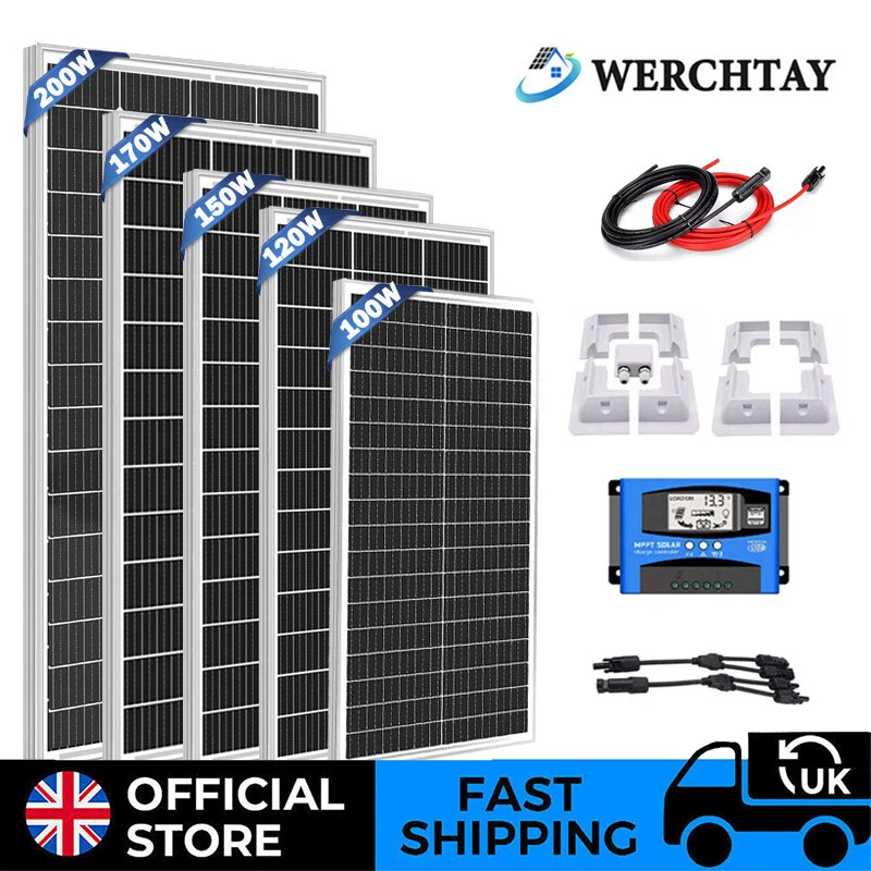 100W 200W 300W 400W Solar Panel Kit with Mounting Brackets Caravan RV Camper Van