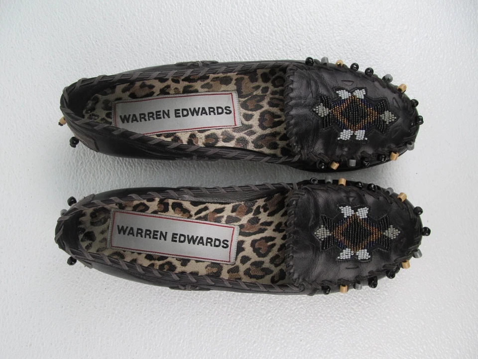 Mocasines sin cordones Warren Edwards negros Napa mocasines con cuentas para mujer talla 11 M Foto 3 de 4
