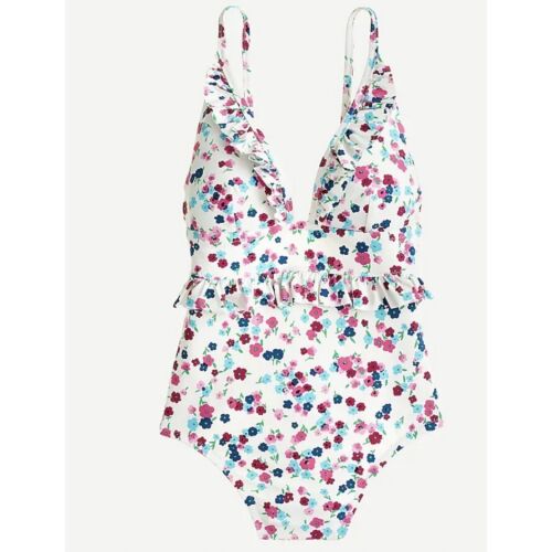 J.Crew Women's $118 Ruffle V-Neck One-Piece Swimsuit Little Blooms Size 8 AU952