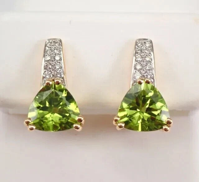 2 Ct Trillion Cut Lab-Created Peridot Moissanite Hoop Earring 14K Rose Gold Over - Image 4 of 4