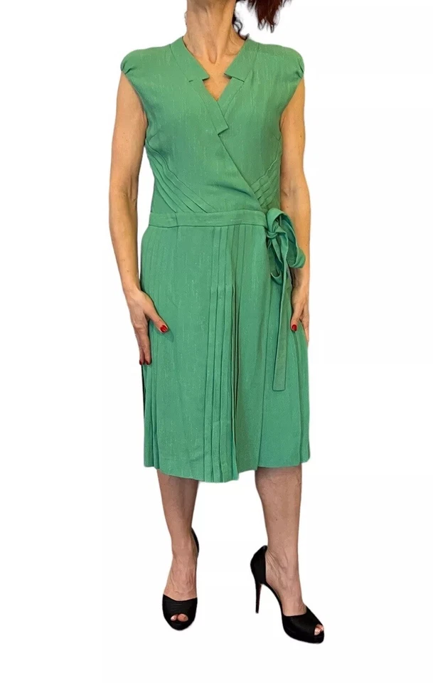 VESTIDO CRUZADO PLISADO VERDE SIN MANGAS LUCA LUCA ITALY PARA MUJER 42 US 6 Foto 3 de 4