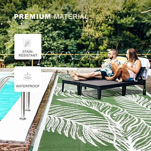  Outdoor Rug, 5x8ft Waterproof Reversible Mat Indoor Outdoor Rugs 5x8 FT Green - Image 2 of 4