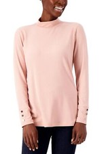Top de manga larga tejido acanalado Denim & Co. cuello falso con puño de botón rosa brumosa