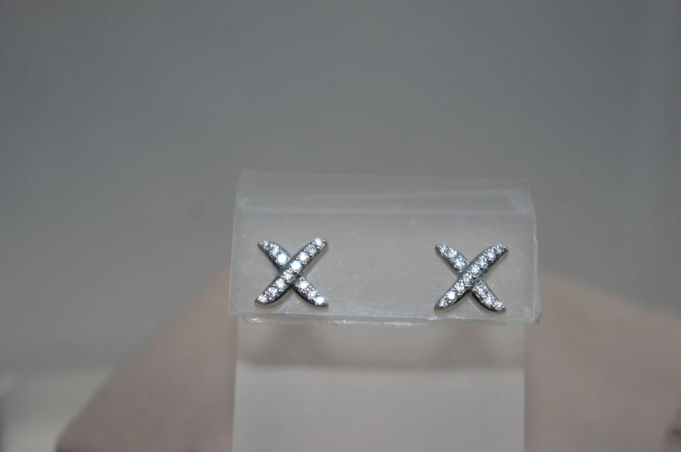 David Yurman Pave' Diamante X Cruzado 925 Esterlina 585 Poste Pendientes Bolsa Foto 2 de 4